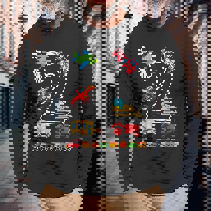 I'm 2 2歳の誕生日 トラック 乗り物 交通機関車 長袖Tシャツ 高齢者への贈り物