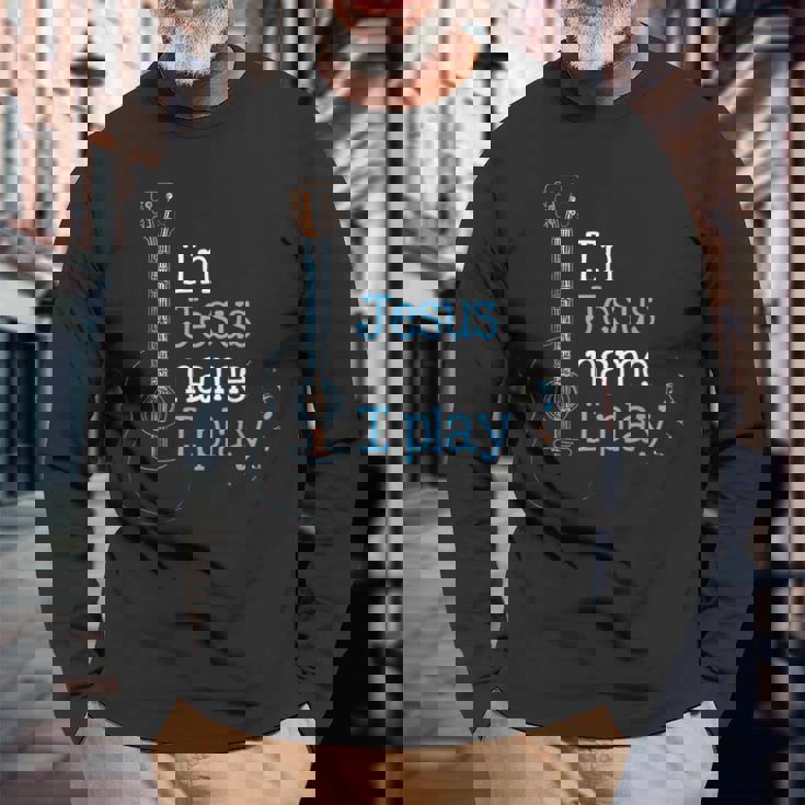 In Jesus ネームi Play ギター クリスチャン ヴィンテージギタープレーヤー 長袖Tシャツ 高齢者への贈り物
