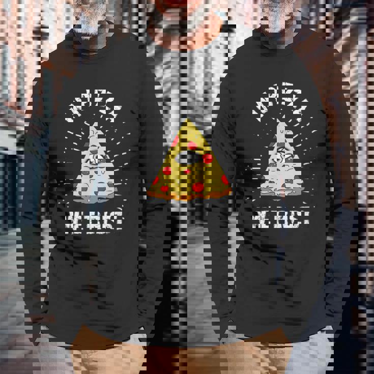 In Pizza We Trust Alleeing Eye Illuminati Faith 長袖Tシャツ 高齢者への贈り物