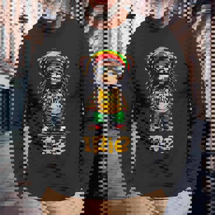 Irie テディベア ジャマイカ ラスタ ルーツ レゲエ 長袖Tシャツ 高齢者への贈り物