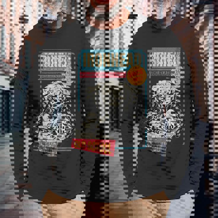 Ironhead Oldchool Hd ピンナップ レトロ オートバイ スポーツスター ホット 長袖Tシャツ 高齢者への贈り物