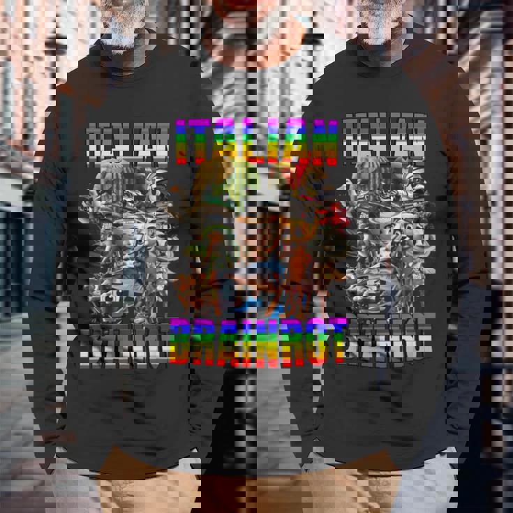Italian Brainrot All Characters レインボー フラッグ プライド 長袖Tシャツ 高齢者への贈り物