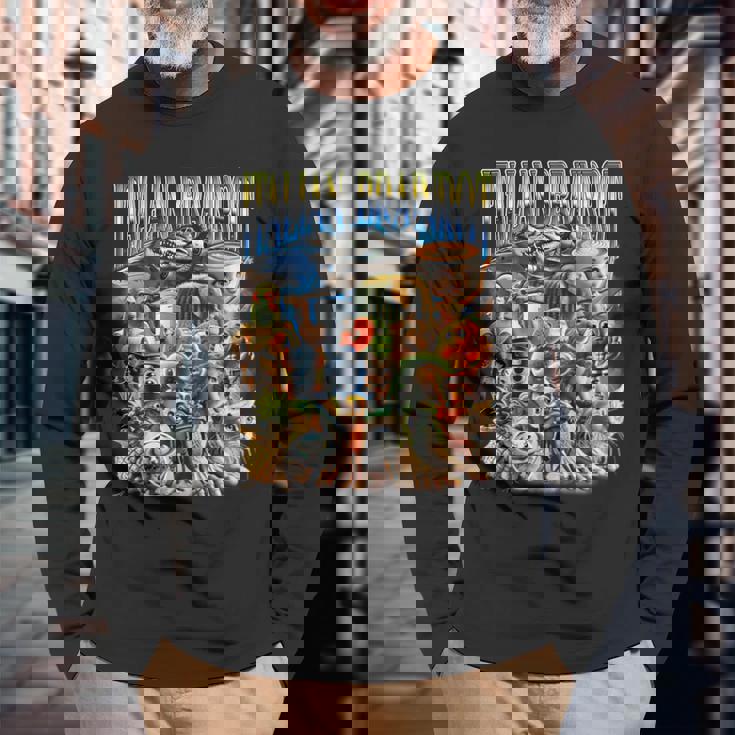 Italian Brainrot 面白いイタリアンブレインロットミームキャラクタ 長袖Tシャツ 高齢者への贈り物