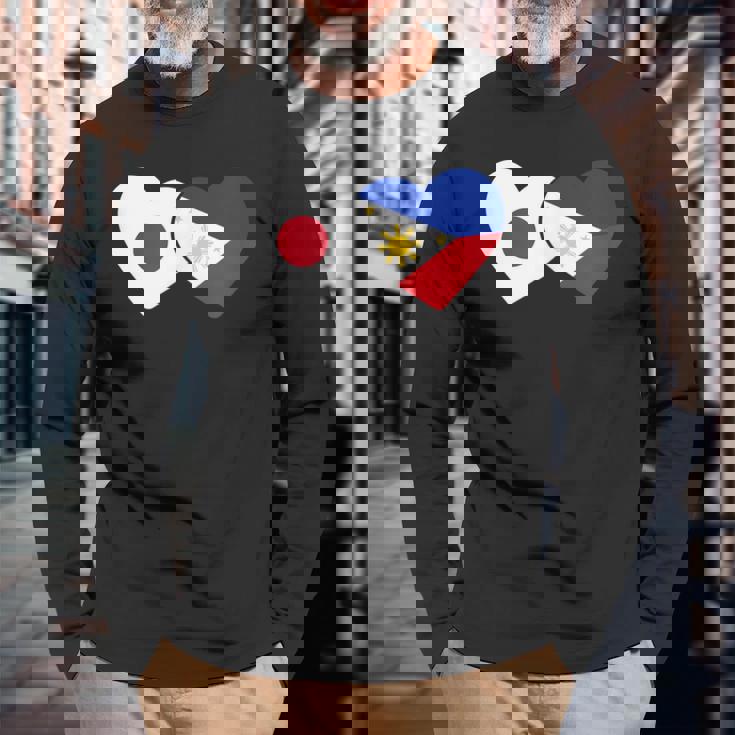 Japanese Flag Phillipinesフィリピンの遺産 フィリピンのルーツ 日本の国旗 フィリピンの国旗 長袖Tシャツ 高齢者への贈り物