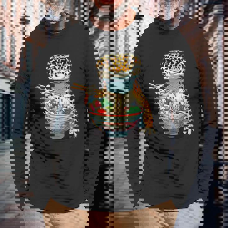 Japanese Kawaii Ramen Reptile Leopard Gecko ヒョウモントカゲモドキ 長袖Tシャツ 高齢者への贈り物