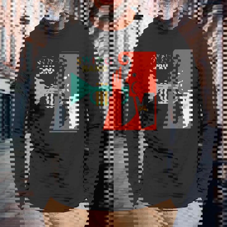 Jazz Music Player スイング バンド レトロ ヴィンテージ 70年代 長袖Tシャツ 高齢者への贈り物