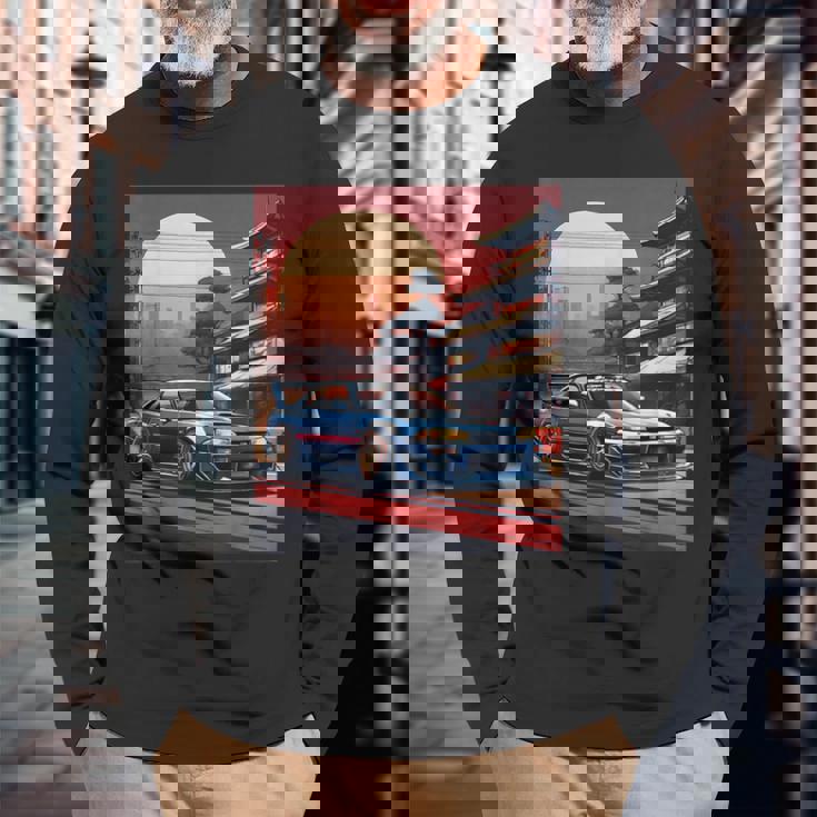 Jdm レトロ 日本自動車 レースカー 東京 スカイライン サンセット 長袖Tシャツ 高齢者への贈り物