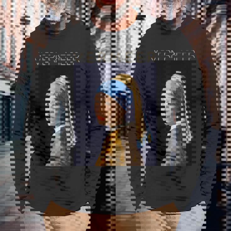 Johannesermeer アーティスト向け 真珠のイヤリングを持つ少女 長袖Tシャツ 高齢者への贈り物