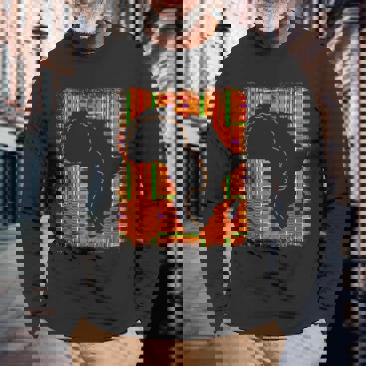 Junenth History Freedom アフリカ地図 ケンテ女王 長袖Tシャツ 高齢者への贈り物