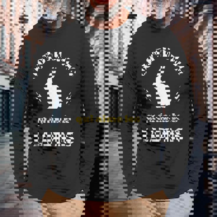 メンズ Just A Dude Who Loves Rabbits ユーモアラビットマン 長袖Tシャツ 高齢者への贈り物