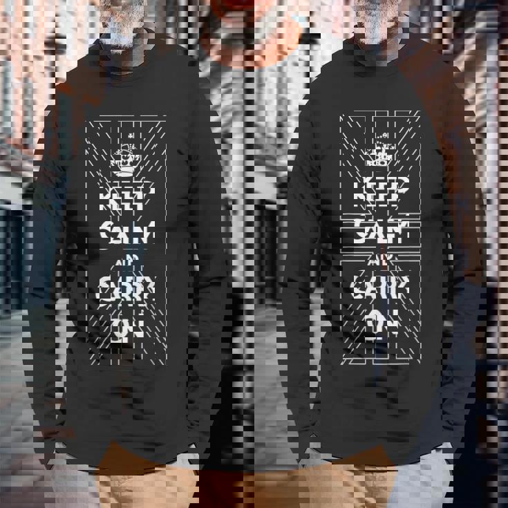 Keep Calm And Carry On 落ち着いてキャリーオン 英国の輪郭の旗 長袖Tシャツ 高齢者への贈り物