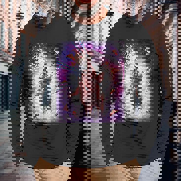 Laser Eyespace Cat ナマケモノ ラマ レインボー 長袖Tシャツ 高齢者への贈り物