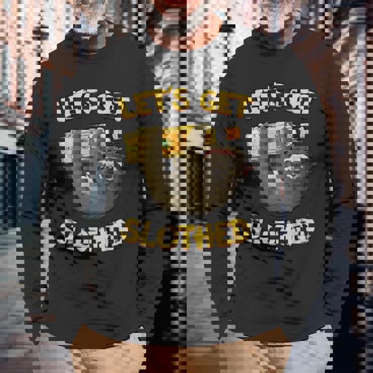 Let's Getlothed テキーラ-面白い飲酒ナマケモノ 長袖Tシャツ 高齢者への贈り物