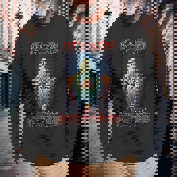 Let's Watch ホラー映画 おもしろハロウィンホラー映画 長袖Tシャツ 高齢者への贈り物