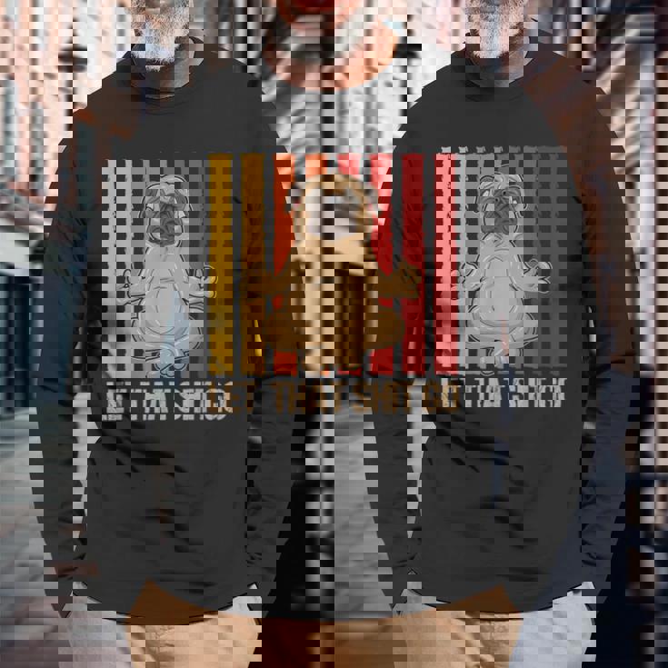 Let Thathit Go パグ ヨガ ヴィンテージデザイン 長袖Tシャツ 高齢者への贈り物