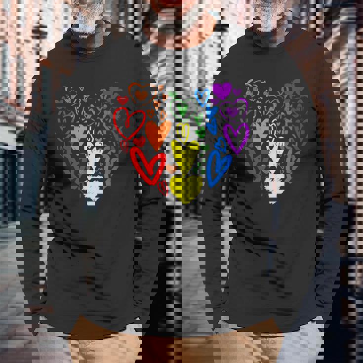 Lgbtq レインボーフラッグハート Lgbtqia バレンタインデー プライドムーン 長袖Tシャツ 高齢者への贈り物