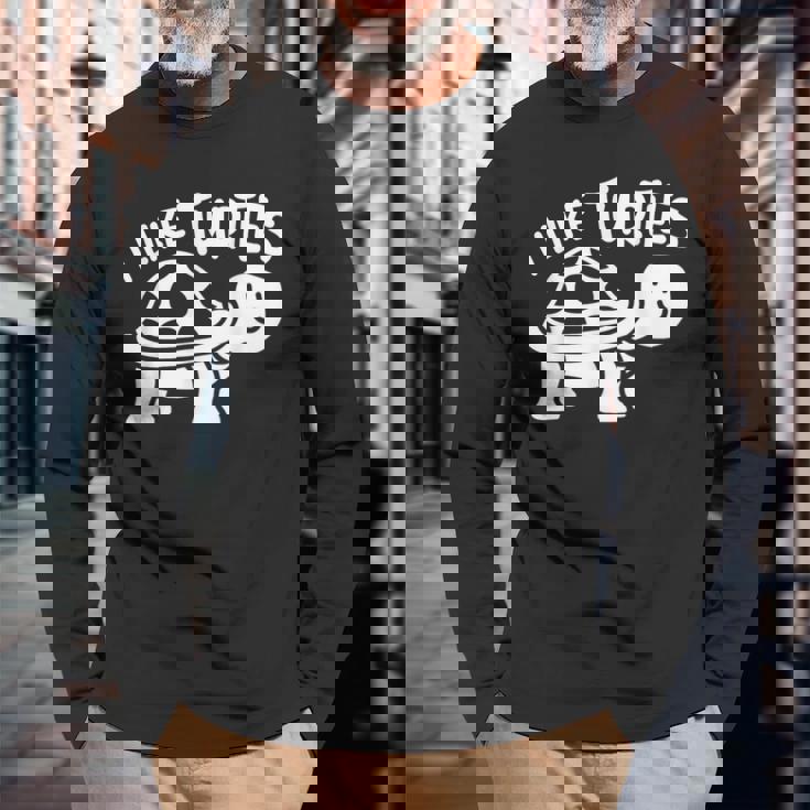 I Like Turtles かわいい 亀 愛 亀 海 動物 好き 長袖Tシャツ 高齢者への贈り物