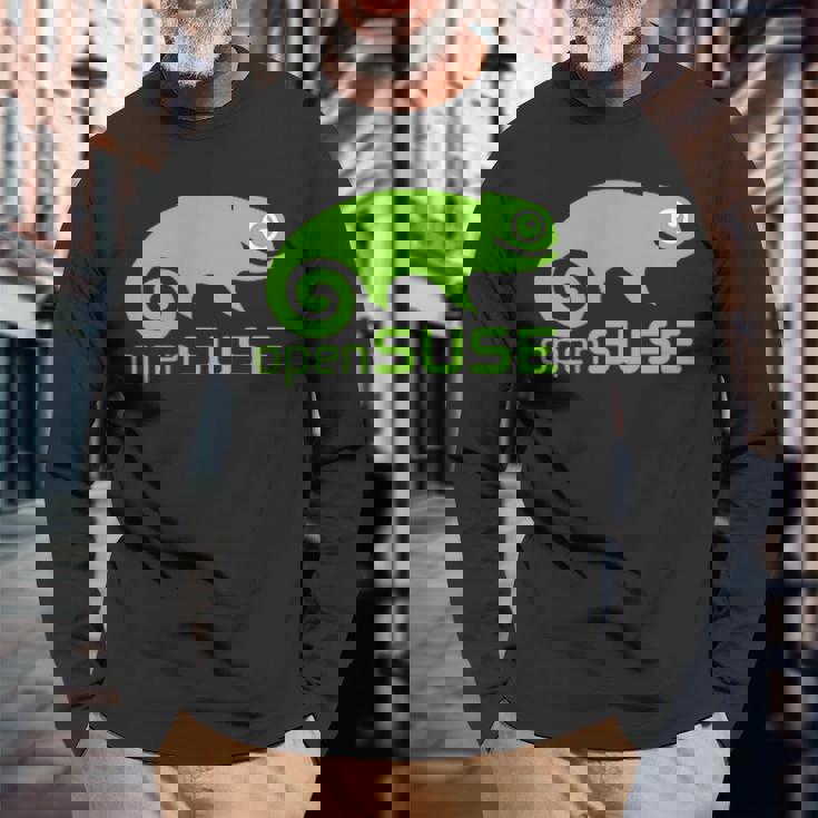 Linux Opensuse ラバーtシャツ タグライン&ロゴ オープンソースos 長袖Tシャツ 高齢者への贈り物