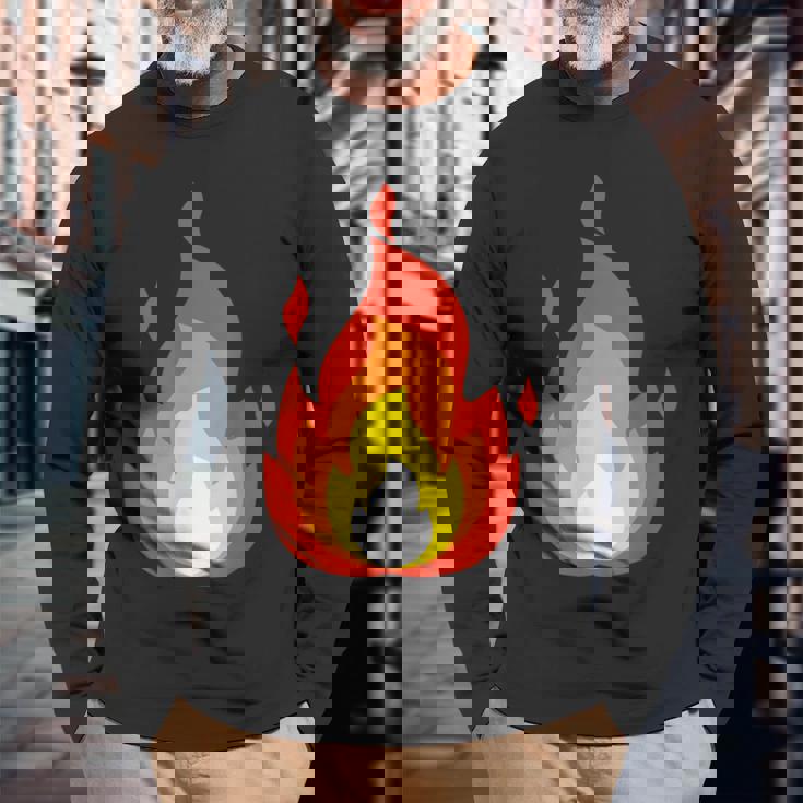 Lit Fire Flame ホットバーニングビーチパーティー 長袖Tシャツ 高齢者への贈り物