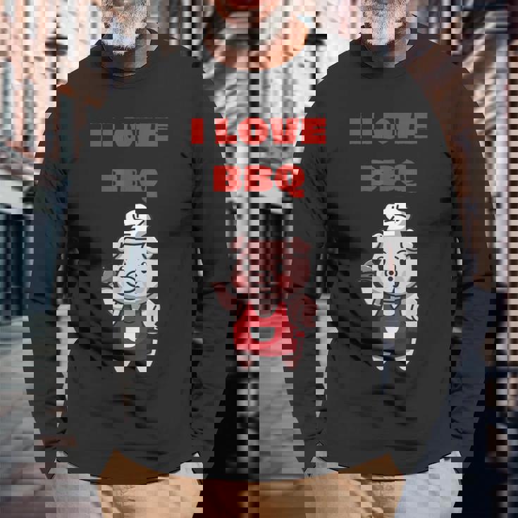 I Love Bbq グリル & スモーカー 長袖Tシャツ 高齢者への贈り物