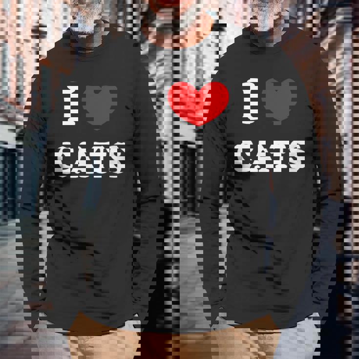 I Love Cats I Heart Cats 長袖Tシャツ 高齢者への贈り物