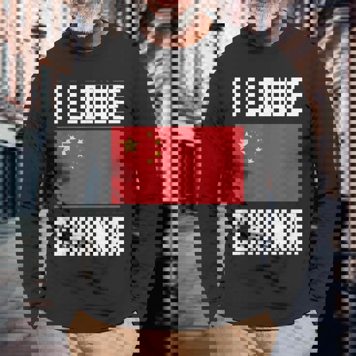 I Love China I Heart China 家族旅行 中国国旗 長袖Tシャツ 高齢者への贈り物