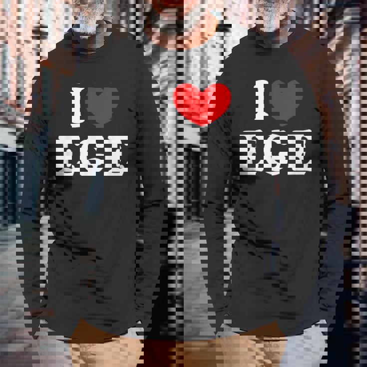 I Love Ege 私は愛する Ege 長袖Tシャツ 高齢者への贈り物