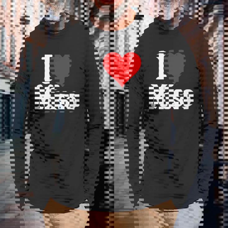 I Love Heart Miso 発酵大豆ペースト ミソスープ 長袖Tシャツ 高齢者への贈り物