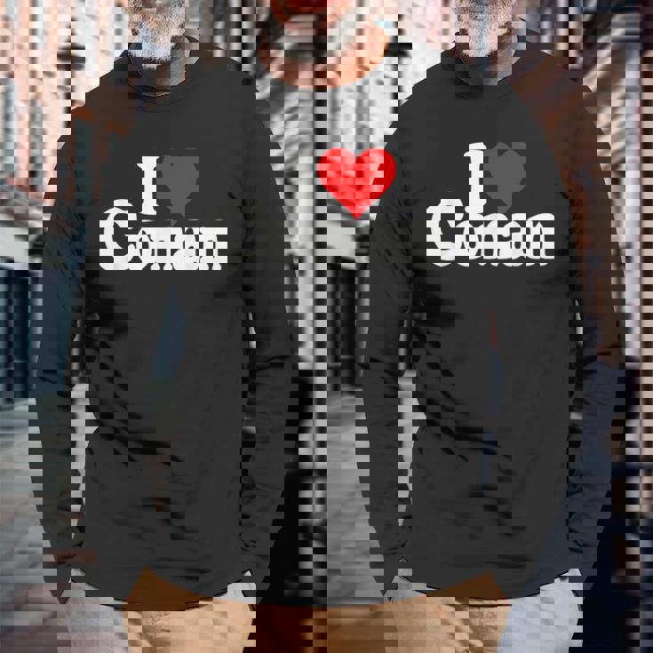 I Love Heart コナン ネームtシャツ 長袖Tシャツ 高齢者への贈り物