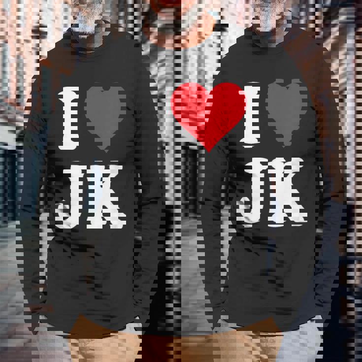 I Love Jk Initials I Heart JK First Last Name J K 長袖Tシャツ 高齢者への贈り物