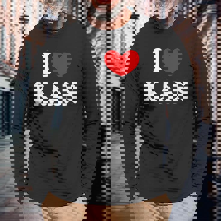 I Love Kan 私は愛する Kan 長袖Tシャツ 高齢者への贈り物