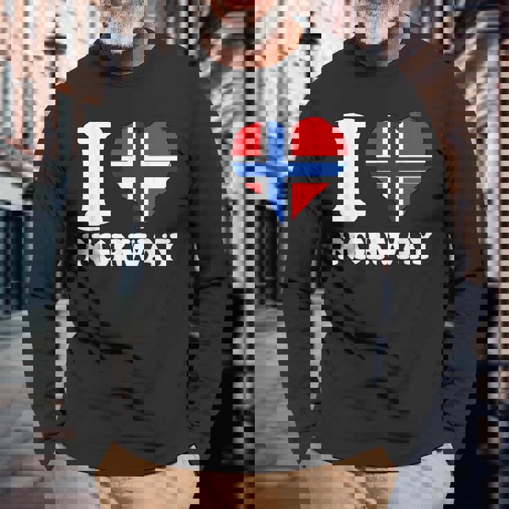 I Love Norwegian Pride ノルウェーのルーツ ノルウェー国旗 長袖Tシャツ 高齢者への贈り物