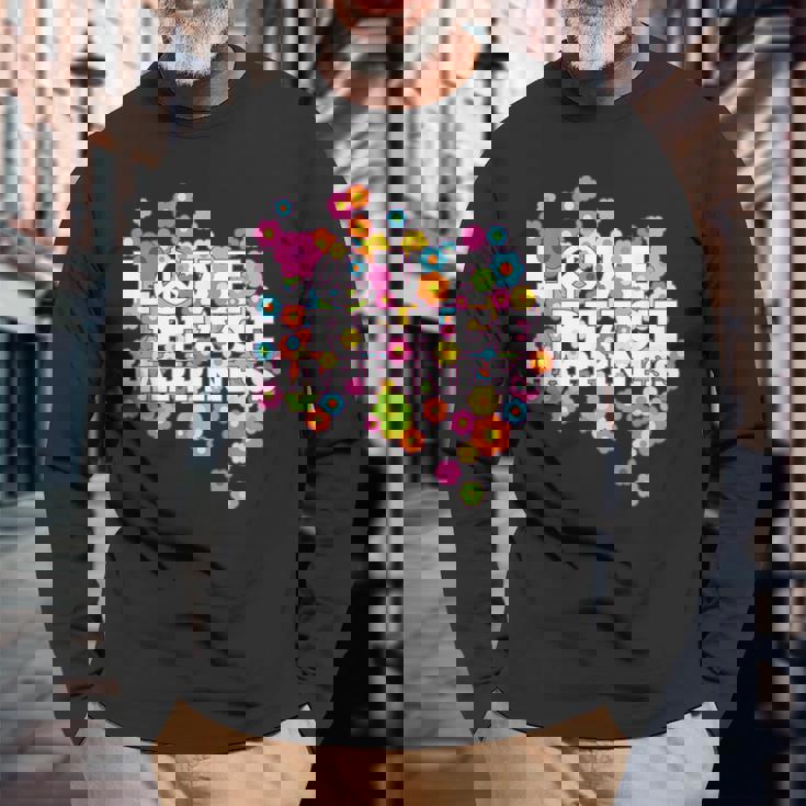 Love Peace Happiness 60年代70年代ヒッピーフラワーパワー 長袖Tシャツ 高齢者への贈り物