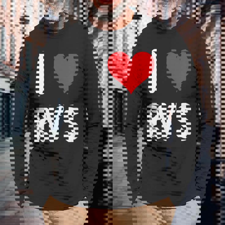 I Love Rv のレクリエーションビークル キャンプ キャンピングカー 旅行 旅行 長袖Tシャツ 高齢者への贈り物