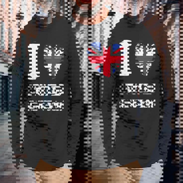 I Love United Kingdom ハートフラッグ イギリス Uk グレートブリテン 長袖Tシャツ 高齢者への贈り物