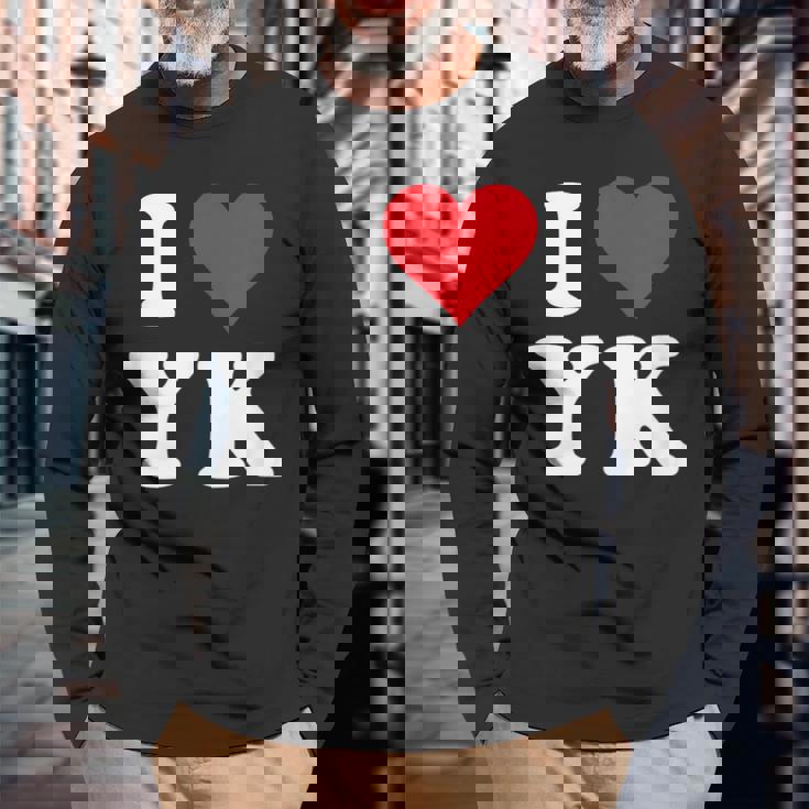 I Love Yk Initials I Heart YK First Last Name Y K 長袖Tシャツ 高齢者への贈り物