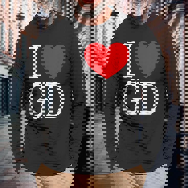 I Love ハート Gd 長袖Tシャツ 高齢者への贈り物