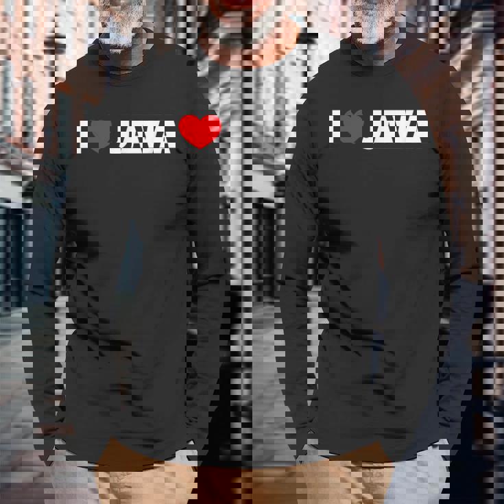 I Love ハート Java 長袖Tシャツ 高齢者への贈り物
