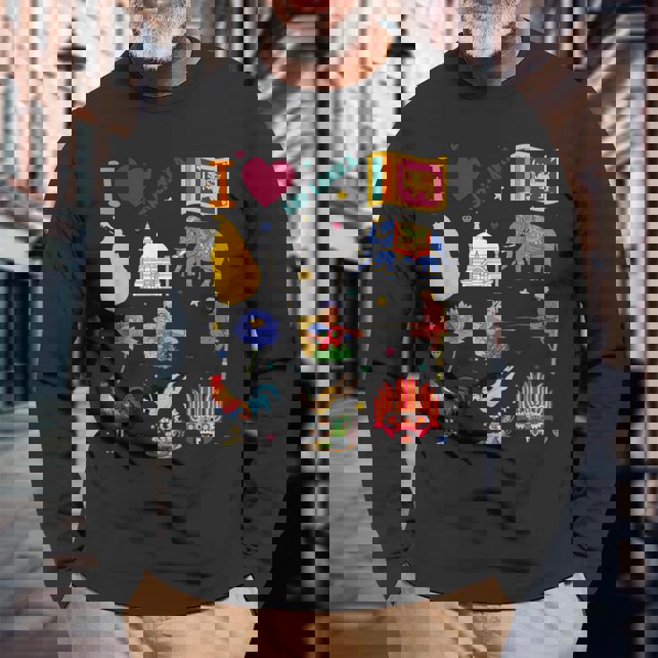 I Loveri Lanka 手描きのスリランカのランドマーク、旗、地図 長袖Tシャツ 高齢者への贈り物