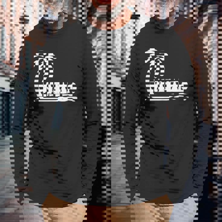 Mahalo サンクス ハワイ ヤシの木 ビーチ ホリデーギフト サンサーフ 長袖Tシャツ 高齢者への贈り物