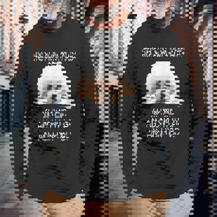 Maltese Dog Is On My Mind 面白い子犬オーナーデザイン 長袖Tシャツ 高齢者への贈り物