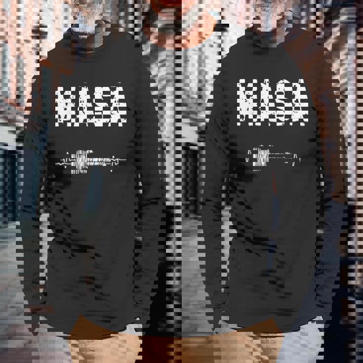 Masa ギター ハートビート 音楽 ギタリスト レトロ ヴィンテージ 長袖Tシャツ 高齢者への贈り物