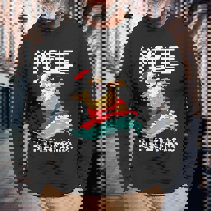 Mele Kalikimaka ハワイアン クリスマス ハワイ サーフィン サンタ 長袖Tシャツ 高齢者への贈り物