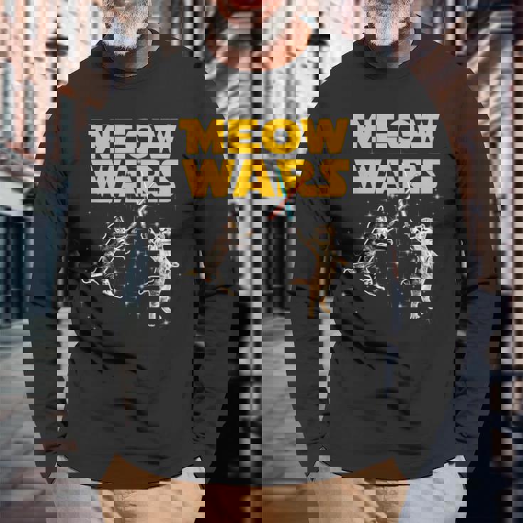 Meow Wars 猫好きのための面白いグラフィック 長袖Tシャツ 高齢者への贈り物