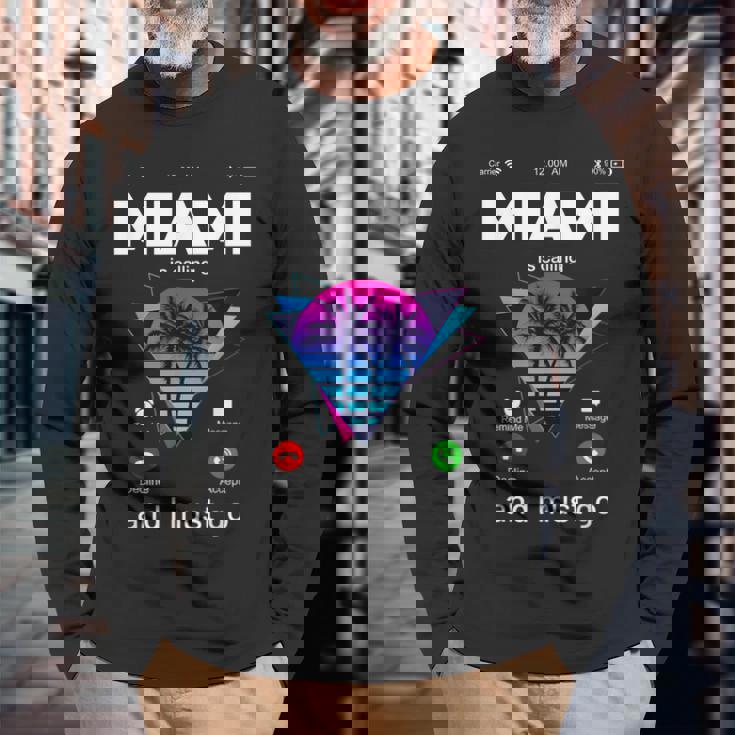 Miami Is Calling & I Must Go Illustration Graphic s 長袖Tシャツ 高齢者への贈り物