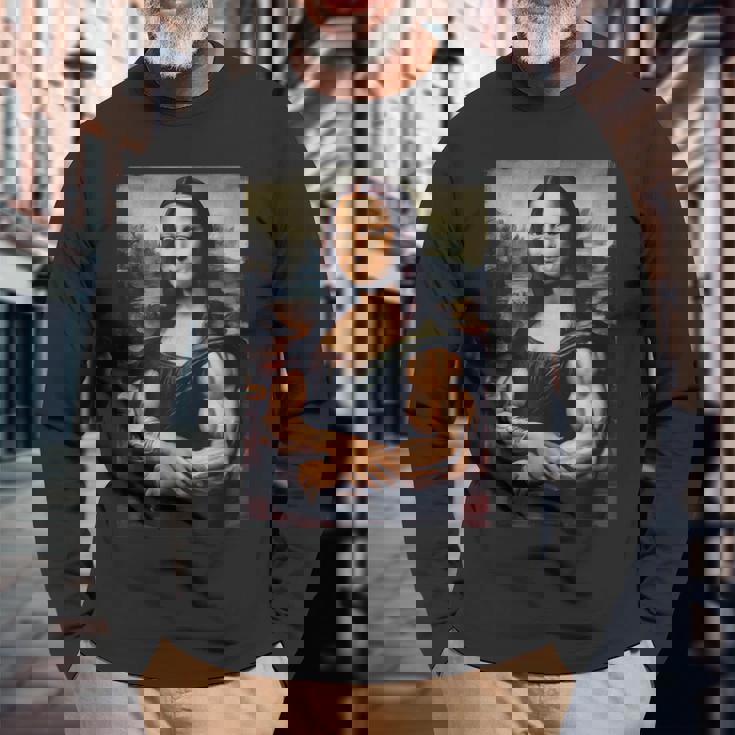 Mona Lisa 上腕二頭筋 ボディービル ジム ワークアウト 面白い モナリザ 長袖Tシャツ 高齢者への贈り物