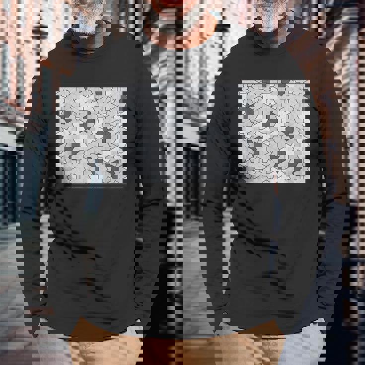 Monotone Aperiodic モノタイルカラー グレータイルパターン 長袖Tシャツ 高齢者への贈り物