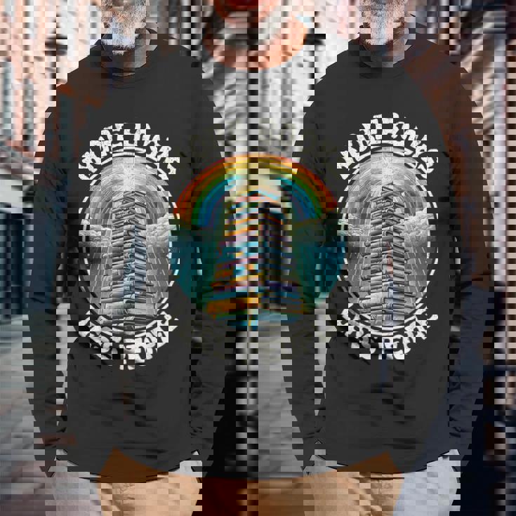 More Books Less People Book Lover Bookworm リーディングブック 長袖Tシャツ 高齢者への贈り物