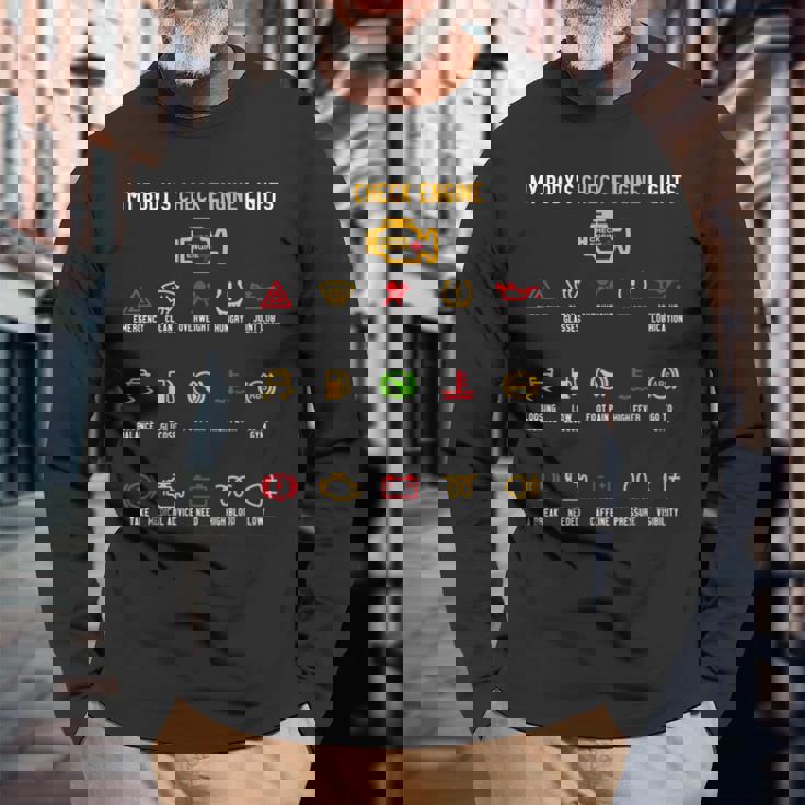 My Body's Check エンジンライト 長袖Tシャツ 高齢者への贈り物