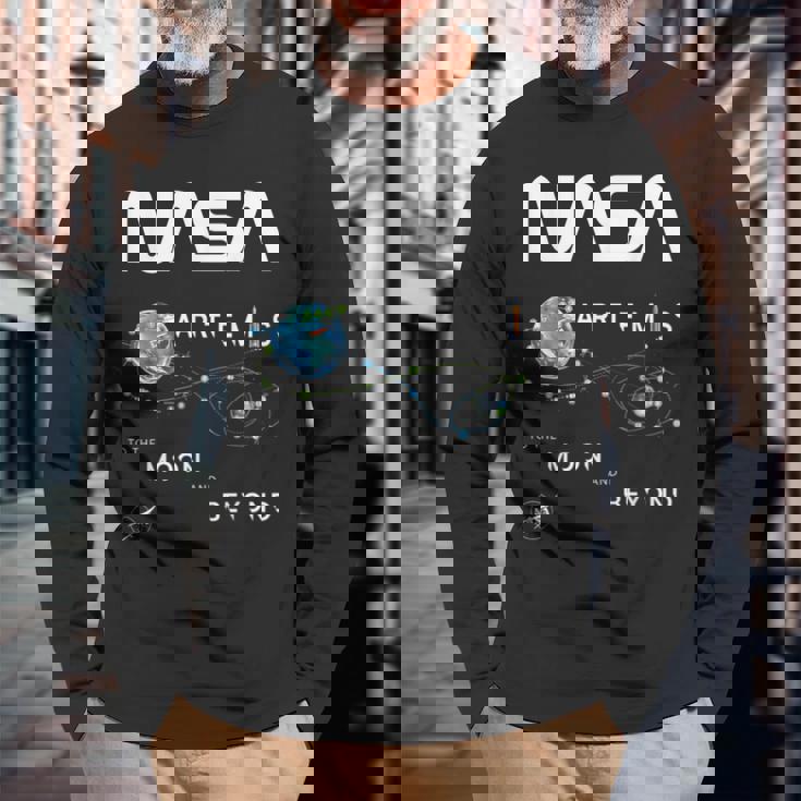 Nasa アルテミスミッション探査記章ワームロゴ 長袖Tシャツ 高齢者への贈り物